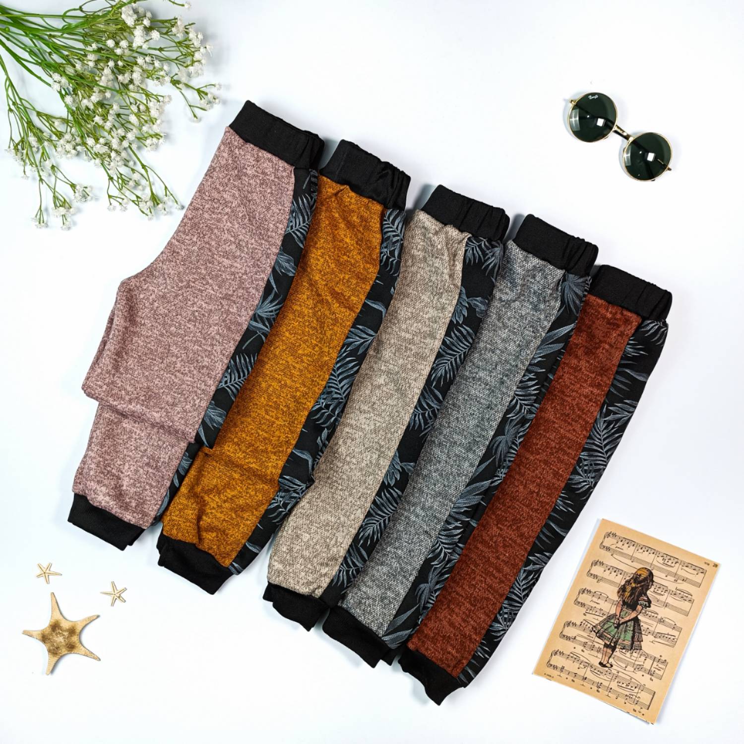 کد1169 شلوار راحتی دخترانه طرح بغل برگ 