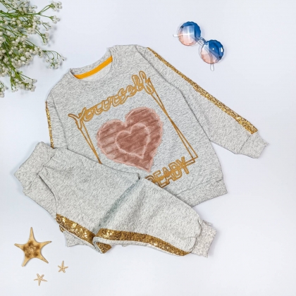 کد1145 ست بلوز شلوار دخترانه  طرح قلب پولیشی